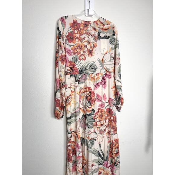 Maaji Luna Maxi Dress Womens Medium Anthropologie Floral Button Front Kimono - Picture 4 of 15